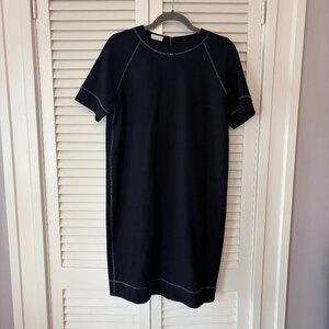 Brunello Cucinelli wool dress medium shift navy blue short sleeves